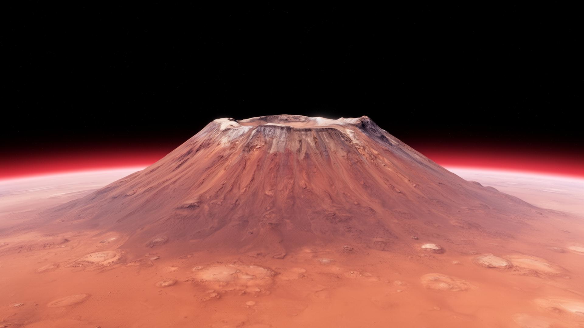 Olympus Mons rising above the curve of Mars